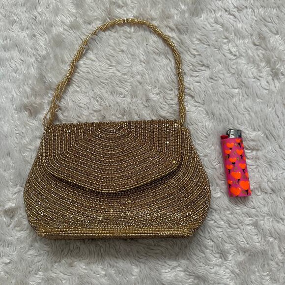 Vintage 60s Gold Fully Rhinestone / Beaded Handbag / Crossbody Purse - Picture 3 of 9